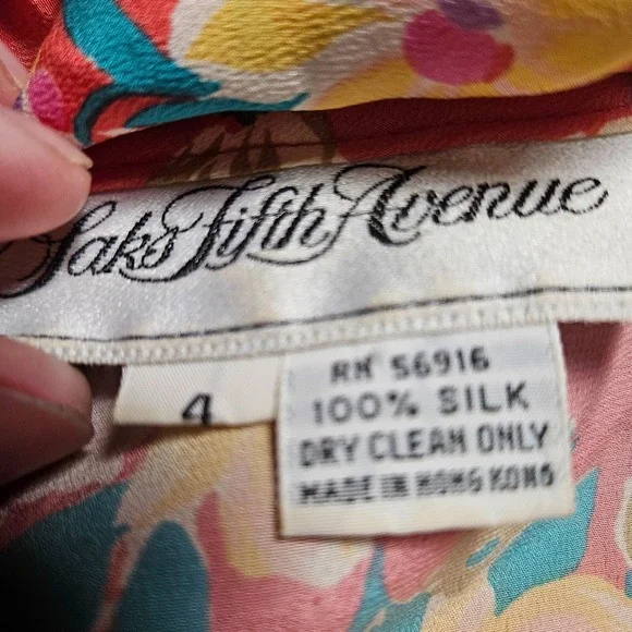 VTG Saks Fifth Avenue 100% Silk Floral Shift Dress Womens 4 Multicolor Garden - Picture 4 of 9